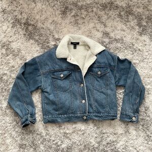 Forever 21 Blue Denim Jacket with White Sherpa Collar
